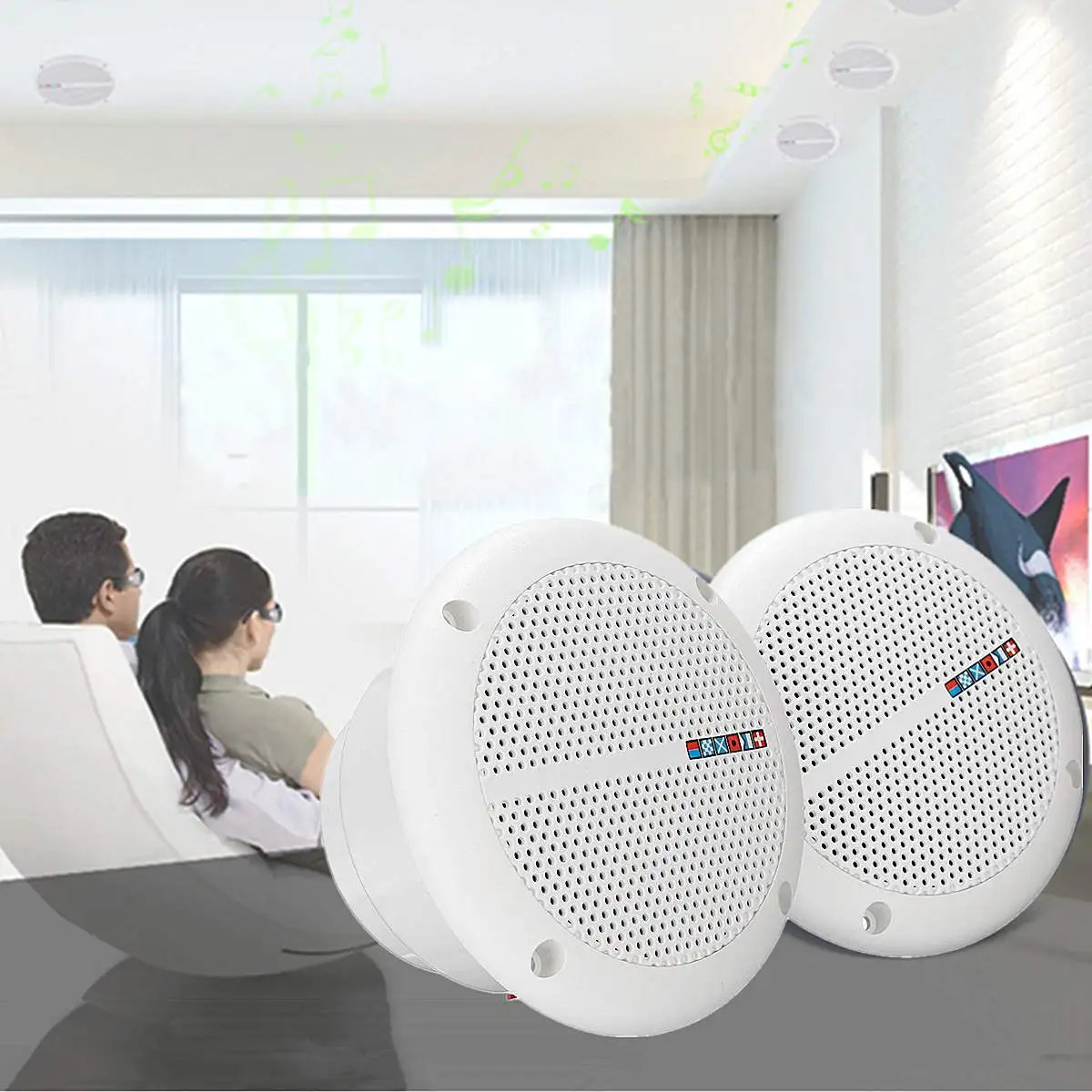 

2x 25W Waterproof Ceiling Speaker Syatems 2-Way Flush Mount Home Theater Loundspeaker Amplifier In-Wall/Boat/Car/Marine