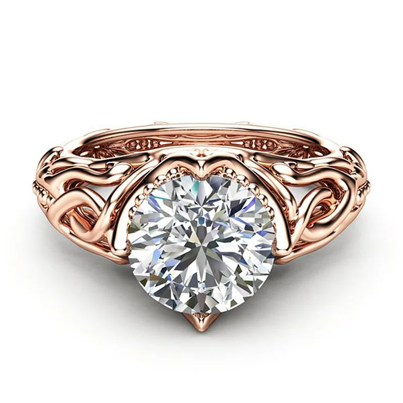 

Zircon Engagement Rings for Women Rose Gold Color Wedding Rings Female Flower Vine Shape Crystals Fashion Jewelry Love Ring