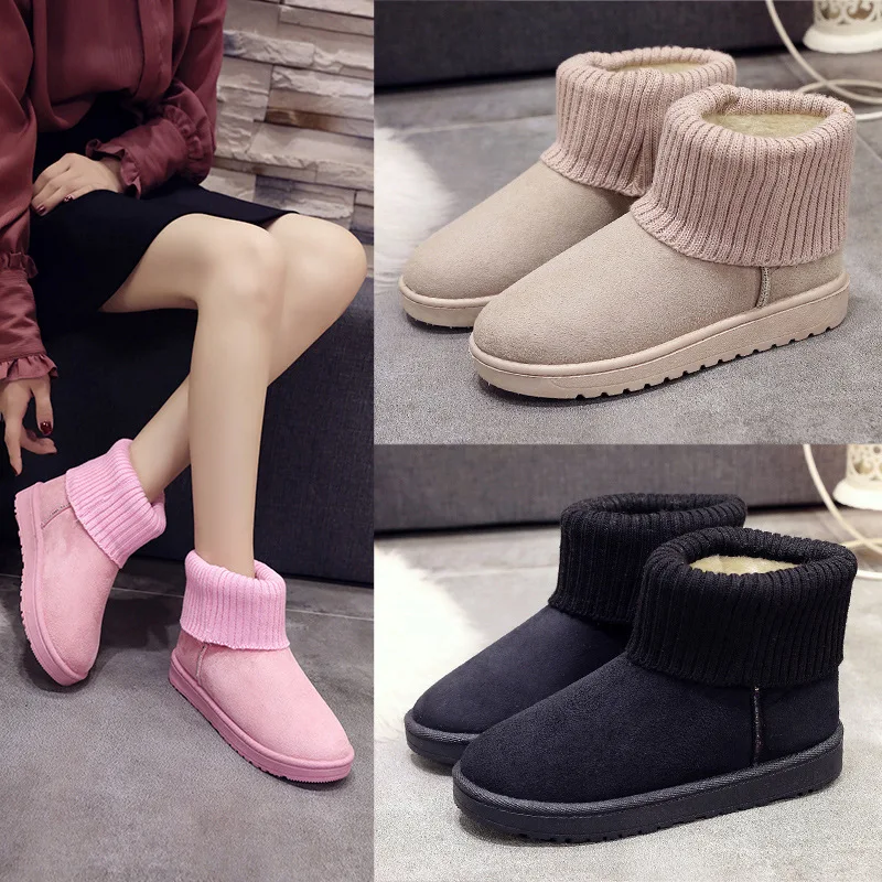 

2019 FWM new flat heel snow boots women's wool velvet warm fashion suede student cotton 1.30