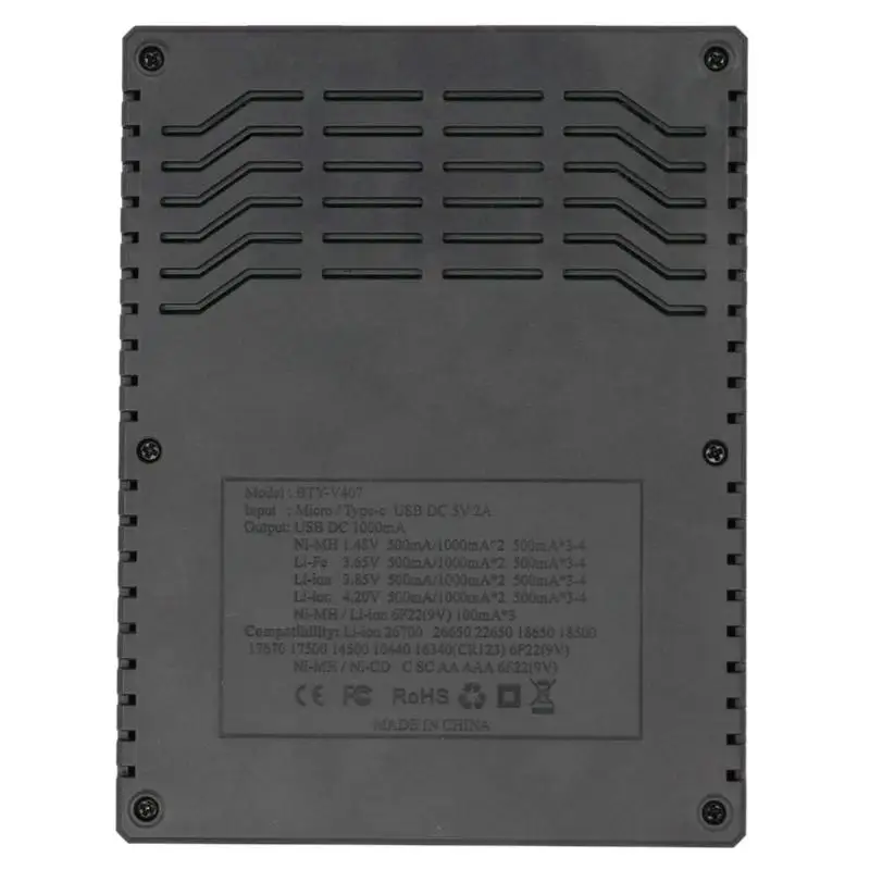 BTY V407 зарядное устройство Li Ion fe Ni MH CD умное быстрое для 18650 26650 6F22 9V AA AAA 16340
