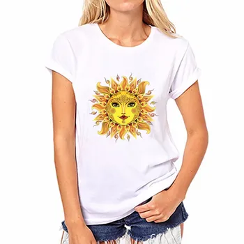 

Gold Sun Flower Print T Shirt Women Short Sleeve O Neck Loose Tshirt 2019 Summer Women Tee Shirt Tops Camisetas Mujer