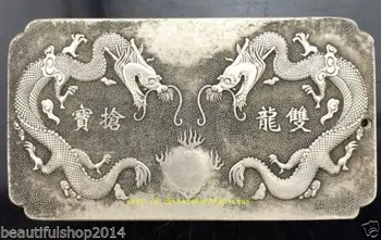 

Chinese Tibet Silver Amulet "Shuang Long Qiang Bao" Statue Thangka Netsuke NR
