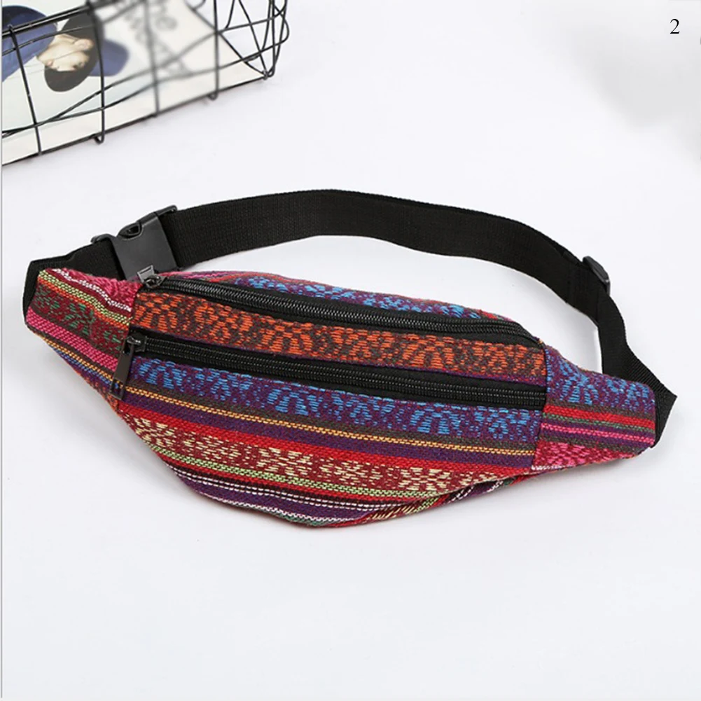 

Ethnic Style Women's Canvas Printed Funny Packs 8 Colors 2 Pocket Outdoor Waist Bags Bohemian Casual Bum Bag Purse Money Belt