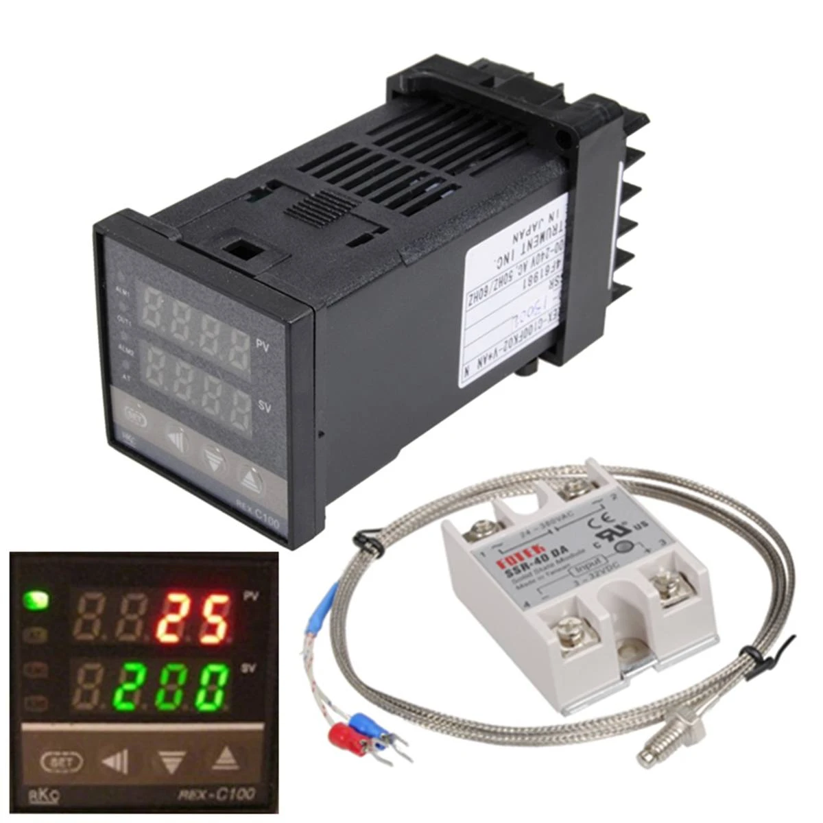 0℃~400℃ REX-C100 Digital LED Temperature Controller AC 110V-240V PID Thermostat Controller with K Thermocouple Sensor 0℃~400℃ REX-C100 Digital LED Temperature Controller AC 110V-240V PID Thermostat Controller with K Thermocouple Sensor