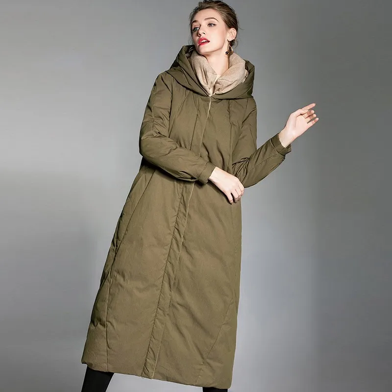 Chaud 90 Outwear Rembourré Canard Casual Plume Veste Longue Blanc Vert De Roulé Mode Parka Capuche Armée Col À D'hiver Armygreen Femmes 218 X8x0xv