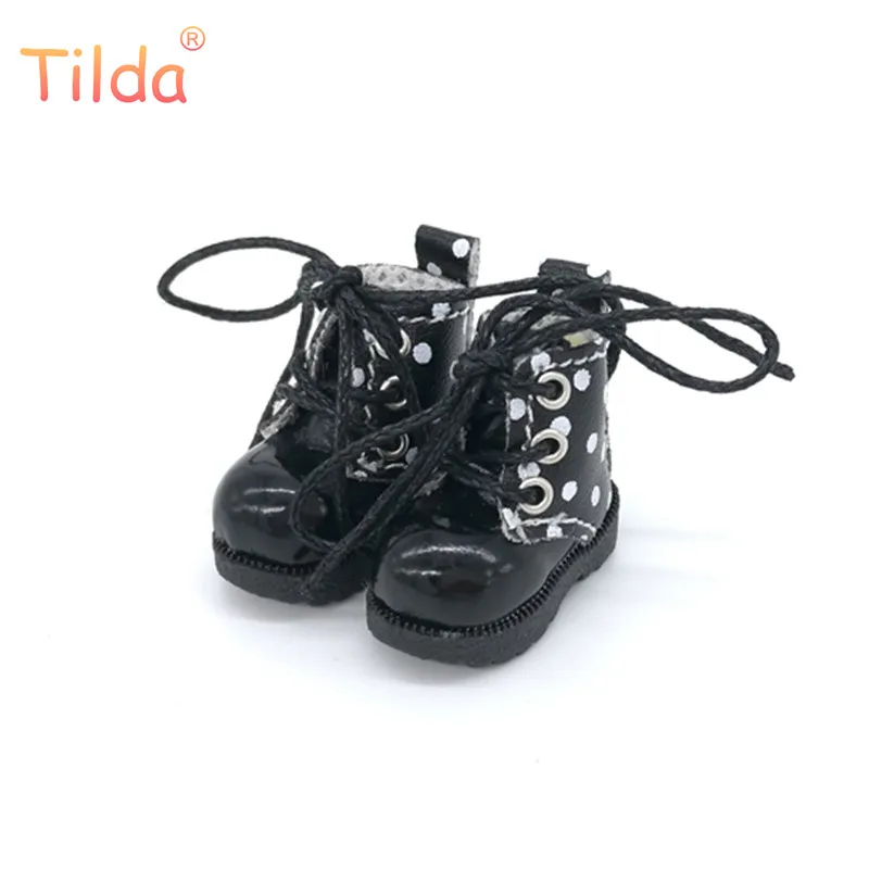 Tilda 3.2cm Doll Boots for Blythe Azone Doll Toy,1/8 Mini Lovely Leather Dots Gym Shoes for BJD Dolls Boot Shoes Accessories