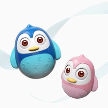 Милые детские пингвин игрушка-неваляшка с прокатки глаза Галтовочное кольцо колокольчик игрушка со звуком Гладкий край детский музыкальная колебание, обучающие игрушки