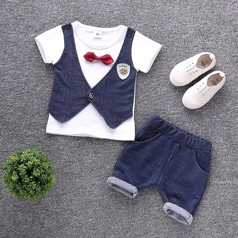 2019 New Summer Children Boys Cotton Clothes Kid Bowknot T-Shirt Shorts 2pcs/Set Toddler Fashion Infant Clothing Baby Tracksuits