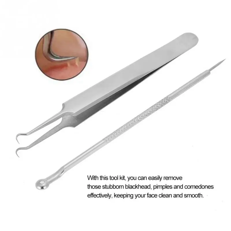 Stainless Steel Blackhead Removal Tool Kit Curved Tweezer+Double-end Pimple Extractor 22piece high speed steel broken wire extractor broken head screw extractor damaged twisted screw removal repair hand tools