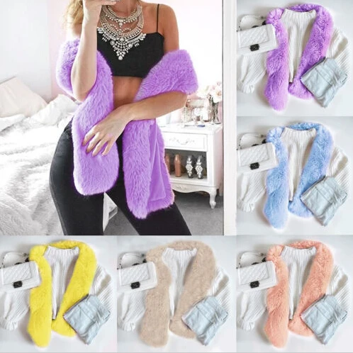 

Brand New Women Winter Warm Scarves Faux Fur Furry Solid Color Long Shawl Wrap Fashion Party Wedding Ladies Scarf Thefound