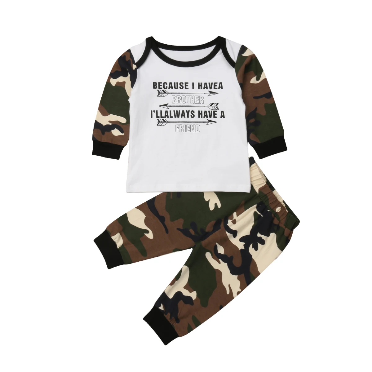 

0-18M Newborn Baby Boy Clothes Long Sleeve Letter Cotton T-shirt Tops Camouflage Pant 2PCS Tracksuit Clothing Set