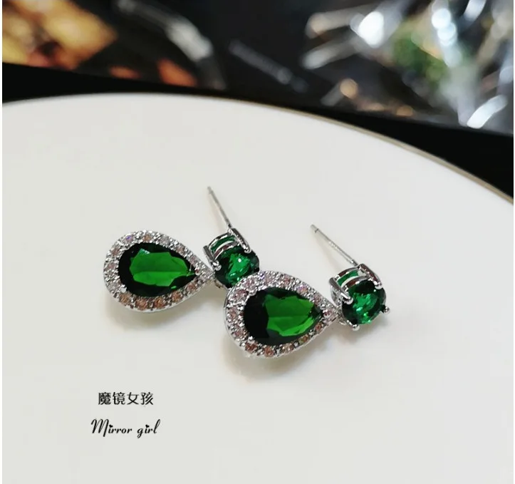 

925 silver super shine zircon short earrings crystal earrings temperament wild colorful earrings Cubic Zirconia