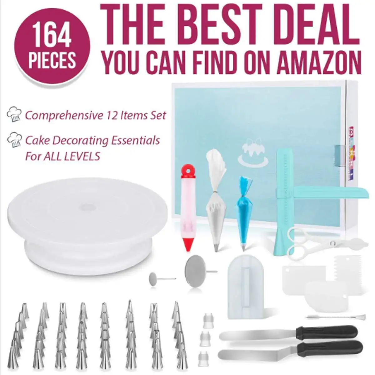 

Multi-function Cake Decorating Kit Cake Turntable Set Nozzle Tip Pastry Tube Fondant Tool Kitchen Dessert Baking Pastry Supplies