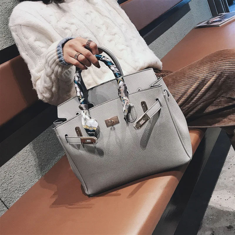 

2019 Famous Brand Fashion Scarf Handbag Wild Lock Designer Women Shoulder Bags PU Leather Women Handbag Large Capacity Tote Bags