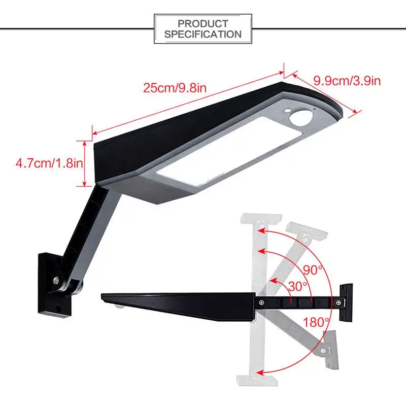 

Solar Power 48Led 900Lm Bright Light Wall Lamp Pir Sensor Motion 4 Modes New Design With Adjustable Pole For Outdoor Lighting
