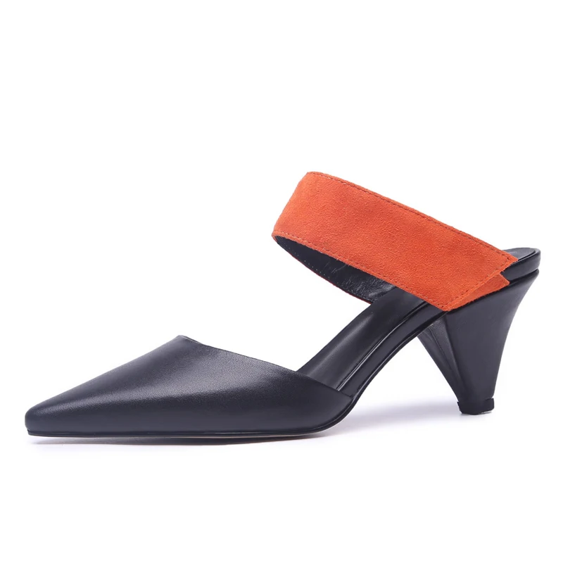 

Genuine Leather Women Mules 7.5 CM High Heels Sexy Pointed-toe Summer Slippers Fashion Woman Party Pumps Box Packing 1033