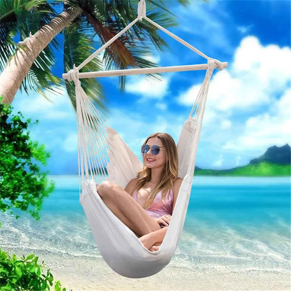 

Outdoor Swing Hammock Cotton Canvas Hanging Chair Indoor Outdoor Garden Dormitory Bedroom Swing W/pillow 2 Seats For Child Adult