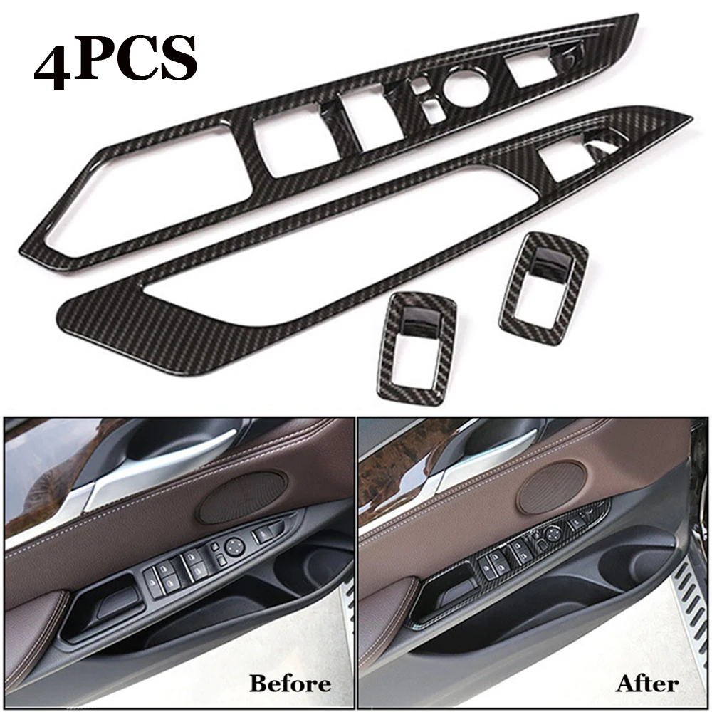 

4pcs Black Carbon Fiber Style Window Switch Button Cover Trim high quality accessory suitable For BMW X5 X6 F15 F16 14-18