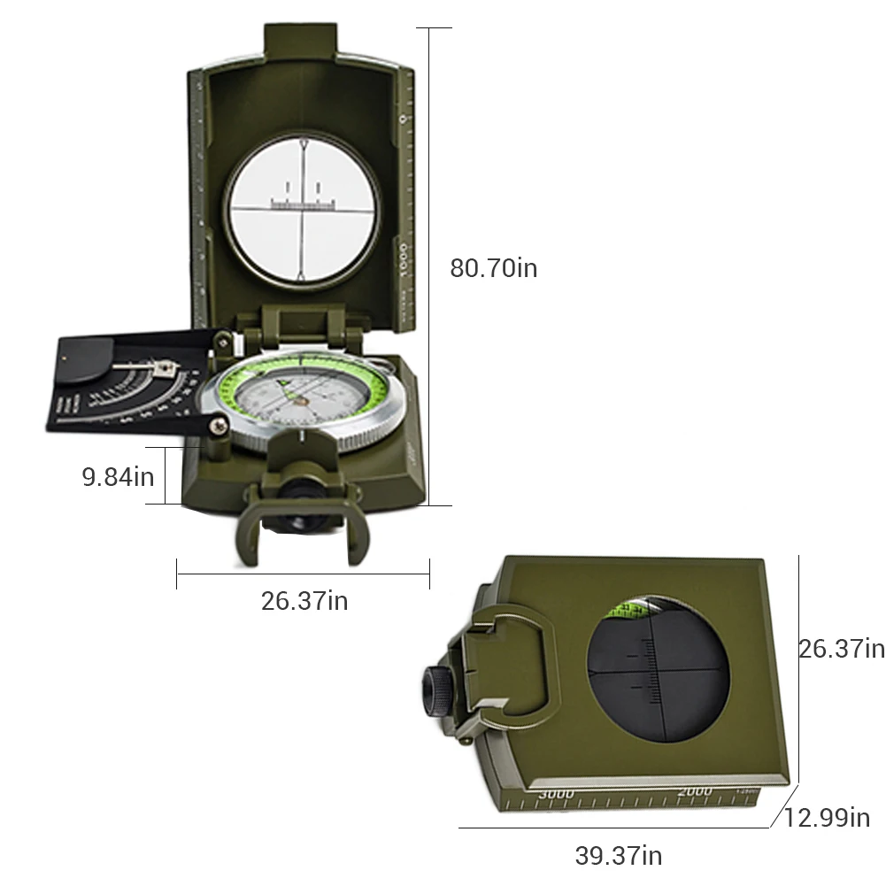 

Portable Multifunctional Military Zinc Alloy Compass with Inclinometer for Camping Hiking Hunting Compass