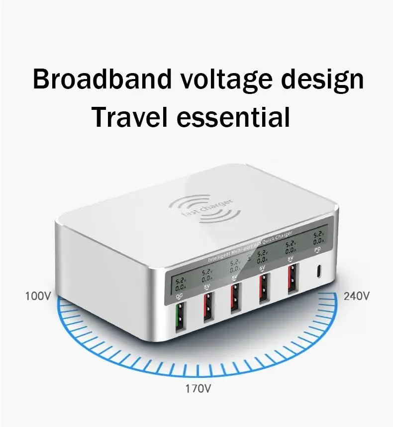 

DSstyles 5 Port USB QC 3.0 Quick Charger LCD Voltage Current Display for iPhone iPad Samsung