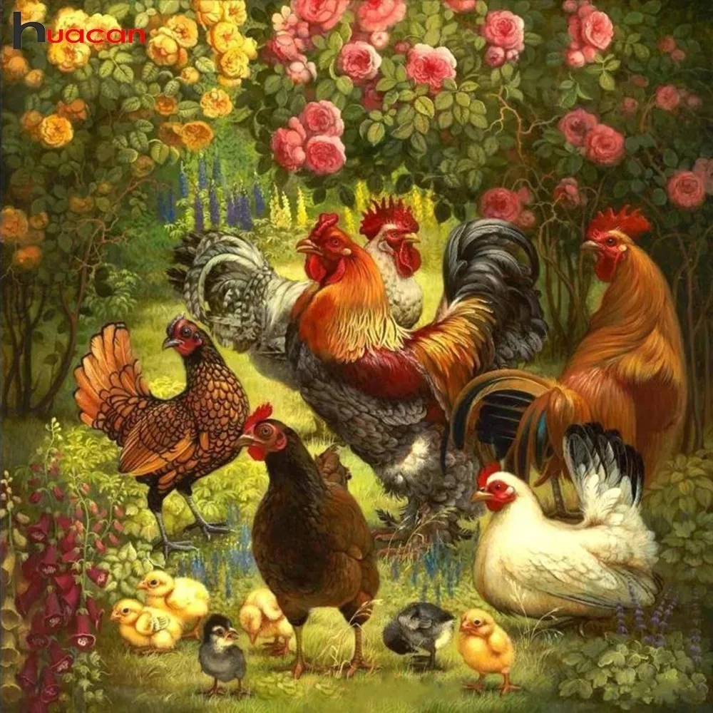 

HUACAN Diamond Embroidery Animals Full Square Farmhouse Decor Mosaic Painting Flowers DIY Diamond Painting Cross Stitch Chicken