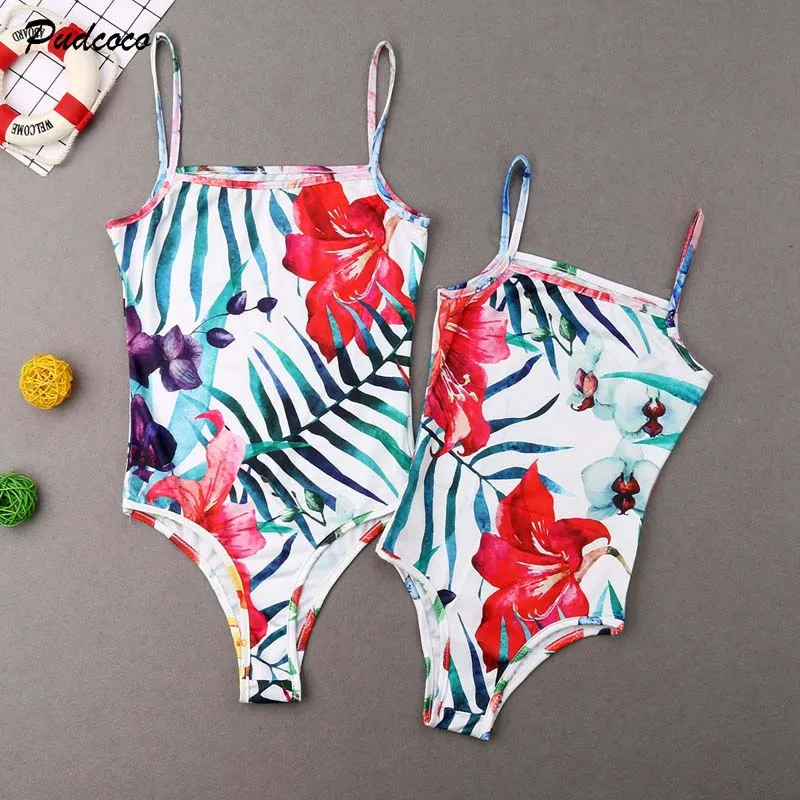

2019 Brand Family Matching Mother Daughter Women Kids Girl Bikini Bathing Swimsuit Summer Floral Monokini Swimwear Beach 2-12T