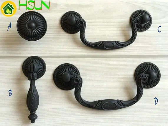 

3.4" 3.75" Black Dresser Knobs Pulls Drawer Knob Pull Handles Drop Bail Pulls Retro Vintage Style Kitchen Cabinet Door Handle