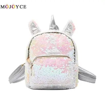 

Sequins Women Mini Backpack Teenage Travel Cartoon Zipper PU Leather Backpack sac a dos
