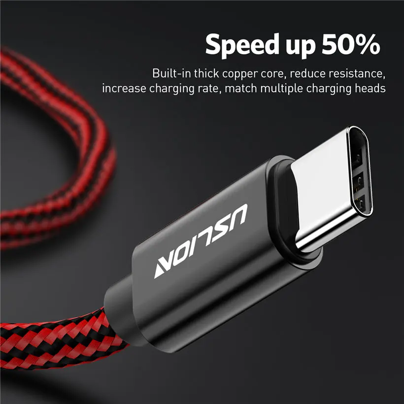 USB Type C кабель USLION для быстрой зарядки и передачи данных Samsung S9 S8 Note9 Xiaomi Mi 8 F1 Huawei Mate