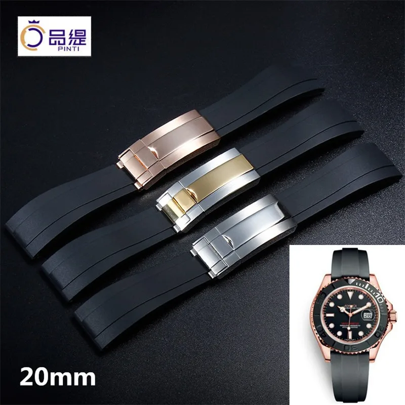

Top grade 20mm Silicone Rubber Watchband Luxury Black Strap&OysterLock Bracelet for Deepsea Yacht-Master Daytona Watch Stock MEN
