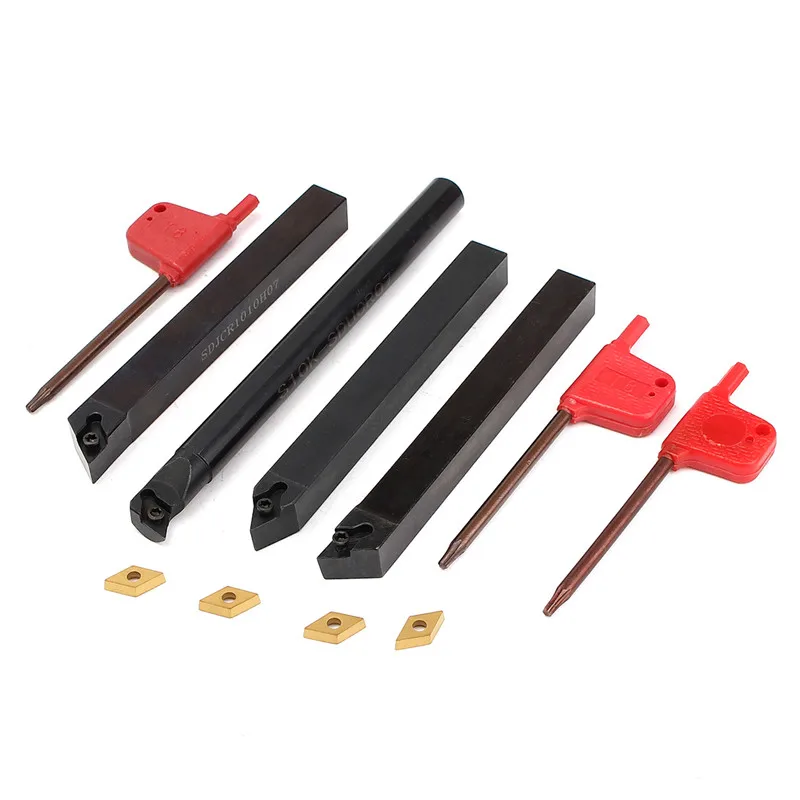

4pcs Boring Bar SDJCR1010H07 Lathe Turning Tool Holder External Internal SDNCN1010H07+4pcs DCMT070204 Inserts Machine Tool Kit