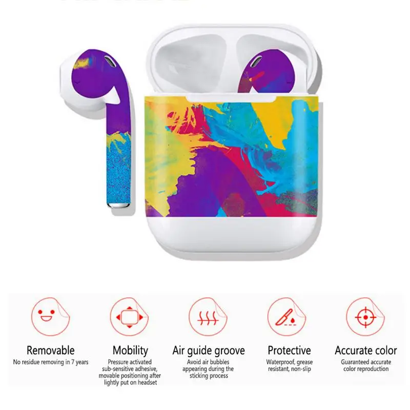 Wireless Bluetooth Headset Earphones Colorful Sticker Waterproof Non-slip Sticker Protective Skin DIY Decals For Airpods Apple Wireless Bluetooth Headset Earphones Colorful Sticker Waterproof Non-slip Sticker Protective Skin DIY Decals For Airpods Apple
