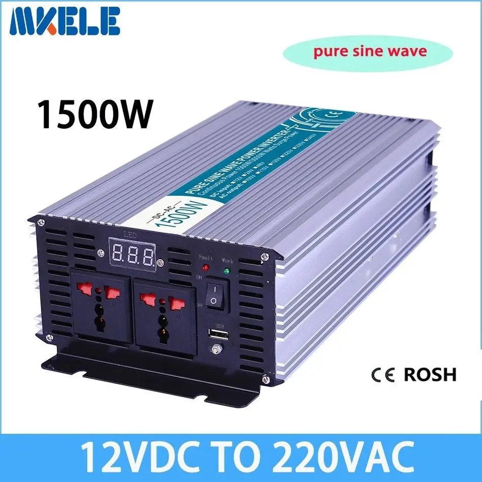 

Inverter Max 2500 Watt 1500W 12 V to AC 220 110 Volt LCD Digital 1 USB Pure Sine Wave Converter Car Charge Converter Transformer