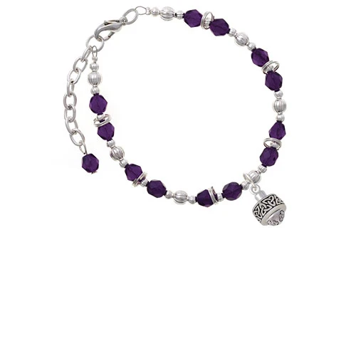 Silvertone Celtic Knot Trinity Band Spinner Purple Beaded Bracelet |