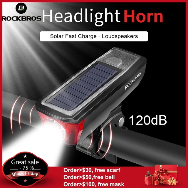 Best Price ROCKBROS Solar USB Charging Bike Bicycle Headlights IPX4 Waterproof Bike Bell 120 dB Light Sensing Smart Switch Multiple Modes Best Price ROCKBROS Solar USB Charging Bike Bicycle Headlights IPX4 Waterproof Bike Bell 120 dB Light Sensing Smart Switch Multiple Modes