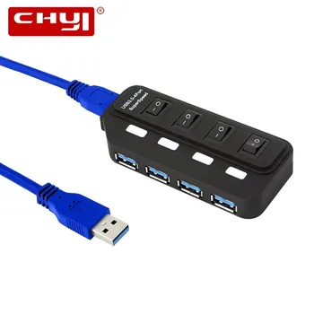 

4 Ports USB Hub Super Speed USB 3.0 Hub LED Individual On/Off Switches USB Data Cable With EU/US/AU/UK Plug Power Adapter For PC