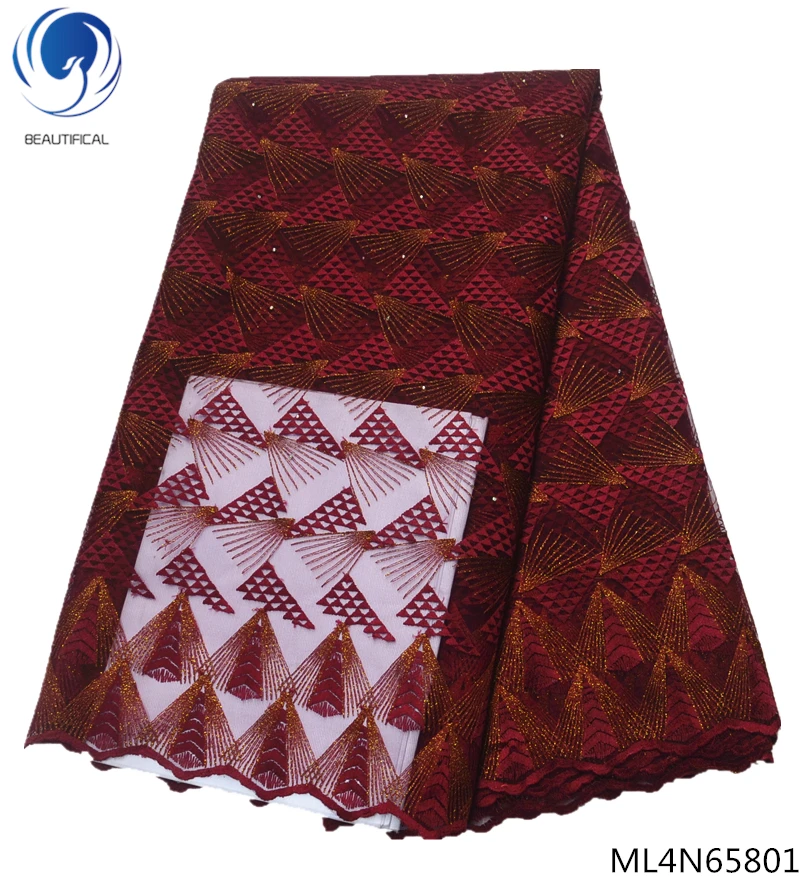 

BEAUTIFICAL embrodiery 5 yards women french tulle fabric with lace embroidery african mesh net lace ML4N658