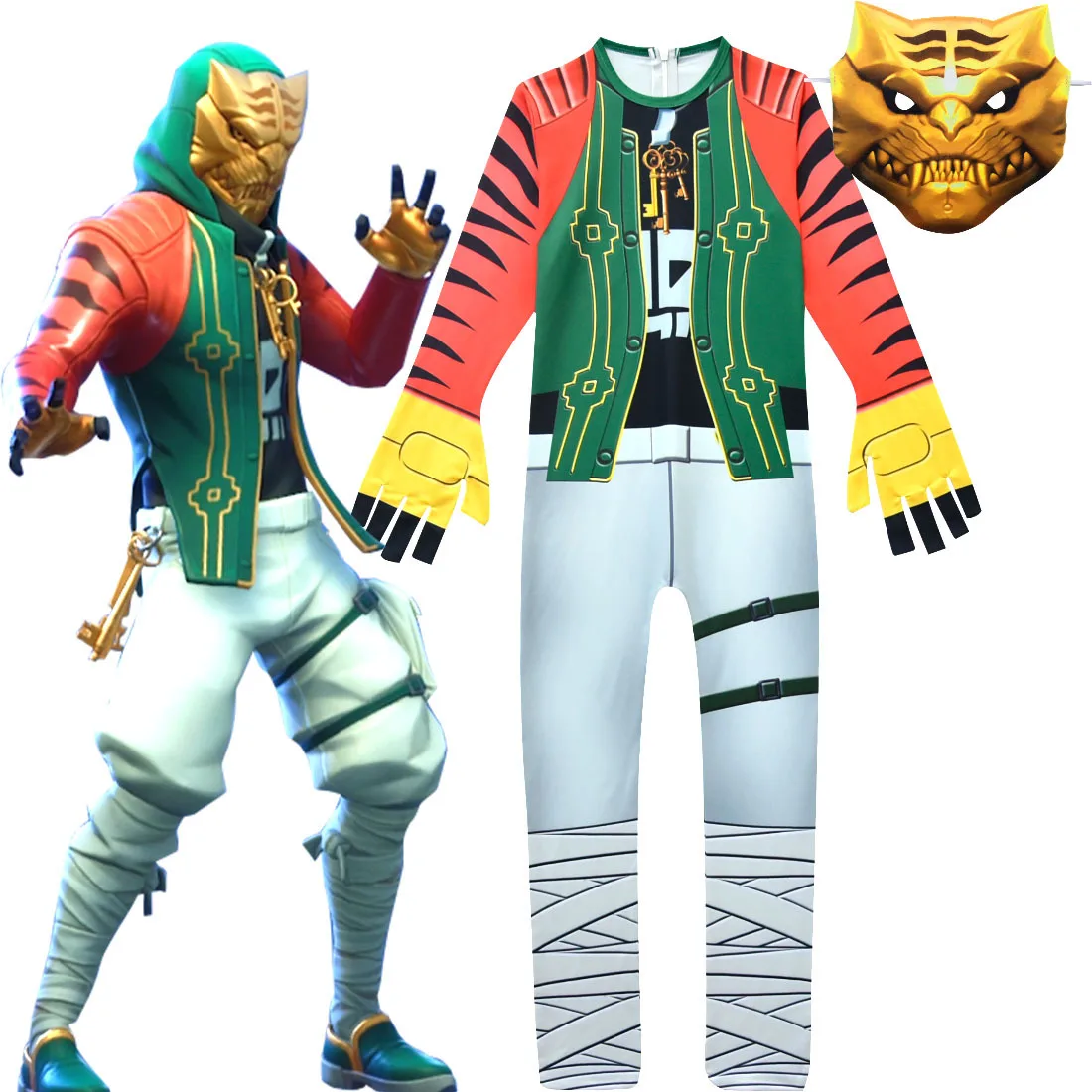 

2Pcs Kids Tiger Cosplay Costume The Tiger Head Mask Sets For Big Boy Child Games For Halloween Carnival Party War Games Costume