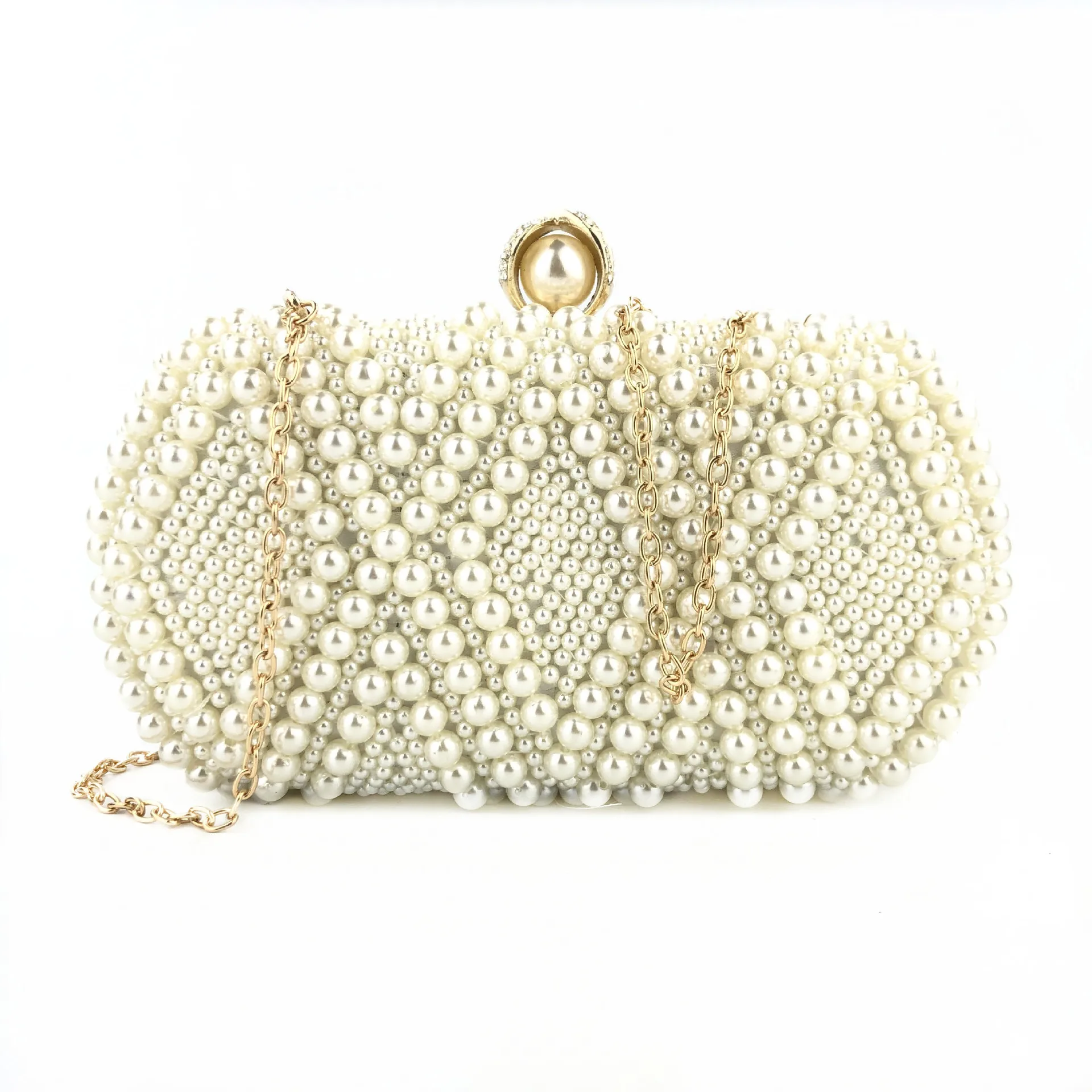 

The Hand made Luxury Pearl Clutch bags Women Purse Diamond Chain white Evening Bags for Party Wedding black Bolsa Feminina