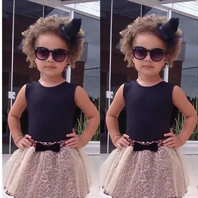 Hot Kid Baby Girl Dress Sleeveless Round Collar Top+Lace Leopard Dresses 2Pcs Suit Outfit Set 0-5Y | Детская одежда и обувь