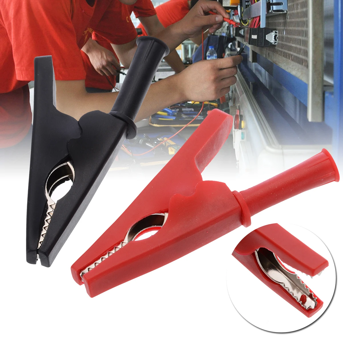 

1 Pair Black + Red Crocodile Clips Banana Plug Test Clip PVC Rubber Fully Insulated Sleeve Electrical Alligator Clamp