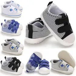 Детская обувь для маленьких мальчиков и девочек с мягкой подошвой, полосатая обувь для малышей, парусиновая обувь, кроссовки для