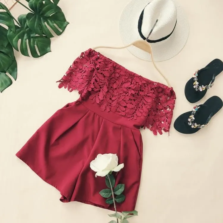 Women Ladies Summer Off Shoulder Sexy Playsuits Fashion Long Sleeve Lace Patchwork Hollow Playsuits Women Ladies Summer Off Shoulder Sexy Playsuits Fashion Long Sleeve Lace Patchwork Hollow Playsuits