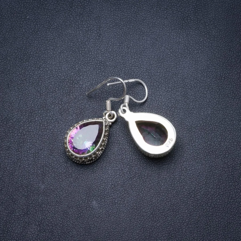 

Natural Mystical Topaz Handmade Unique 925 Sterling Silver Earrings 1.25" Y1500