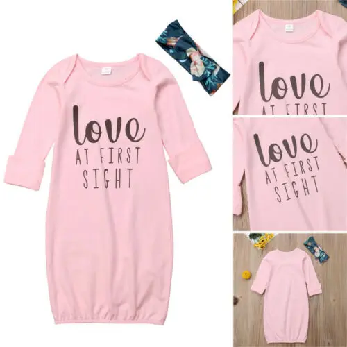 Весенняя модная одежда для новорожденных; одежда для сна для маленьких девочек; Пижама-пеленка; одежда для дома; Розовая одежда с буквенным принтом