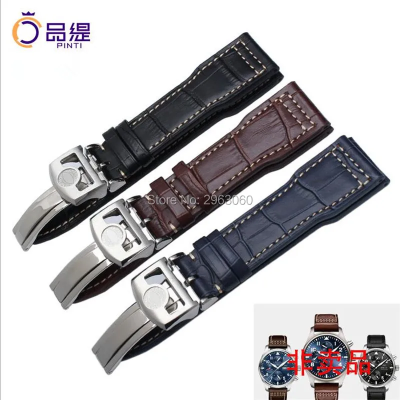 

New Durable Hand Stitching WatchBand 20mm 21mm 22mm Blue/Black/Brown Calfskin Strap With Original Folding Buckle for IWC Sale