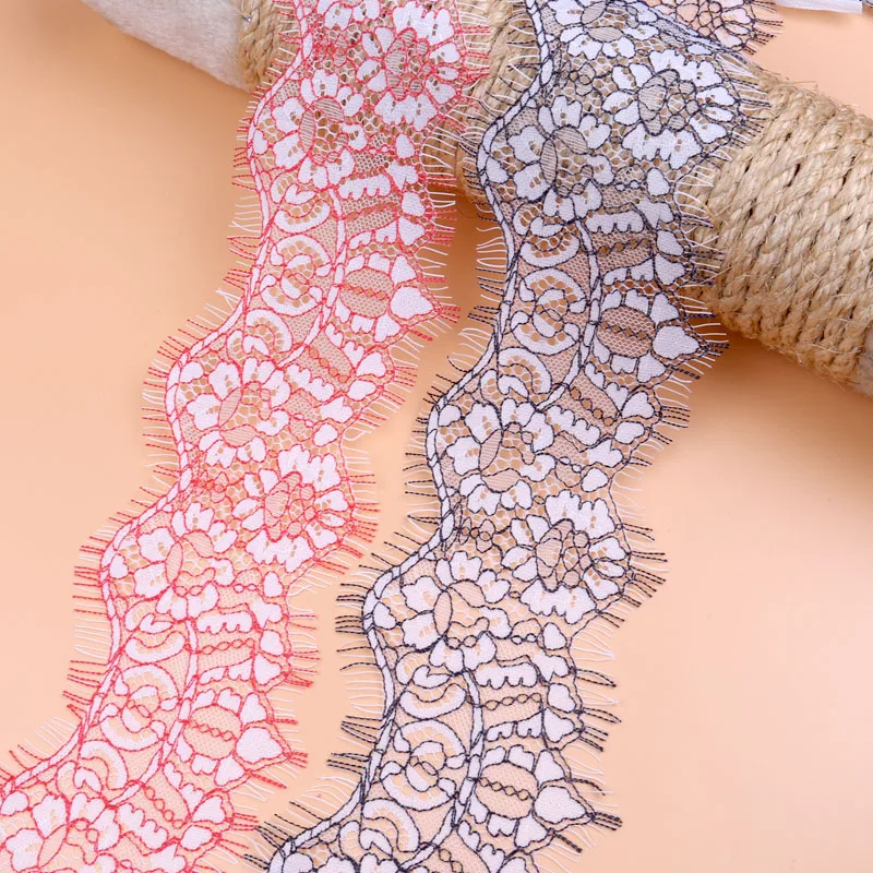 

3Meters Beautiful Embroidered Lace Trim sewing accessories 8cm wide Eyelash Lace Ribbon For Clothing wedding Party decoration