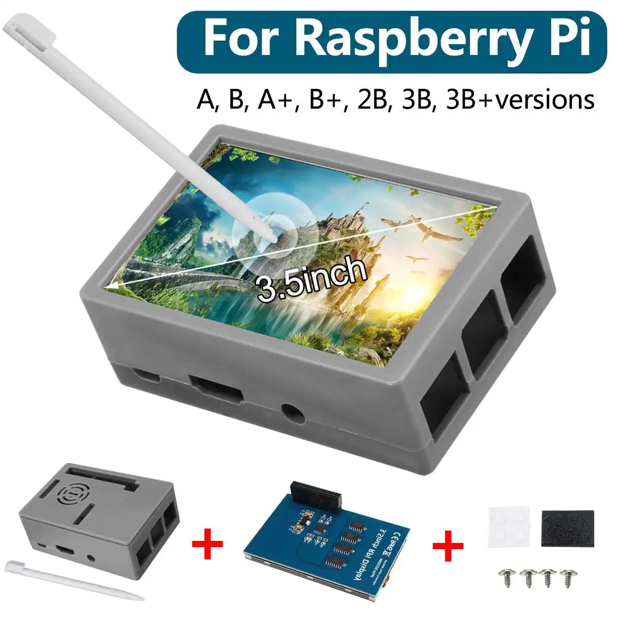 

For Raspberry Pi 3.5 inch TFT Tou ch Screen LCD Display + Gray Case + Touch Pen LCD Display Monitor Set for Raspbian System