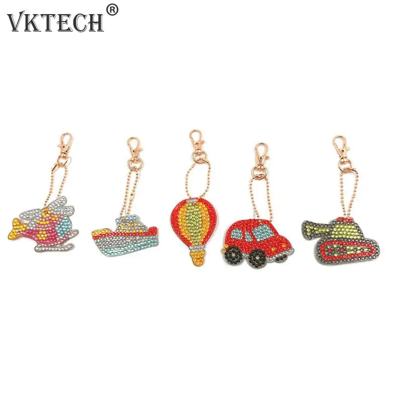

5pcs/set DIY Full Drill Diamond Painting Traffic Vehicle Keychain Embroidery Cross Stitch Craft Needlework Key Ring DIY Decor