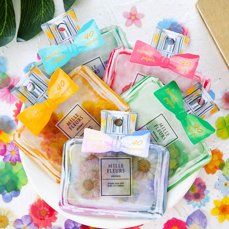 

40Pcs/Pack Creative Flower Stickers Cartoon Perfume Bottle Decorative Adhesive Stickers For Scrapbooking DIY Diary Photo Album